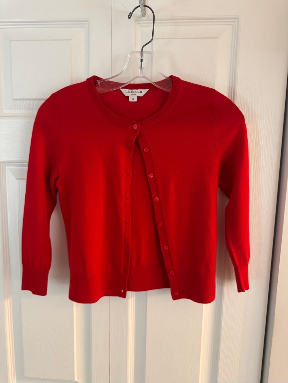 LK Bennett Bright Red Crewneck Button-Front Cardigan Sz XS